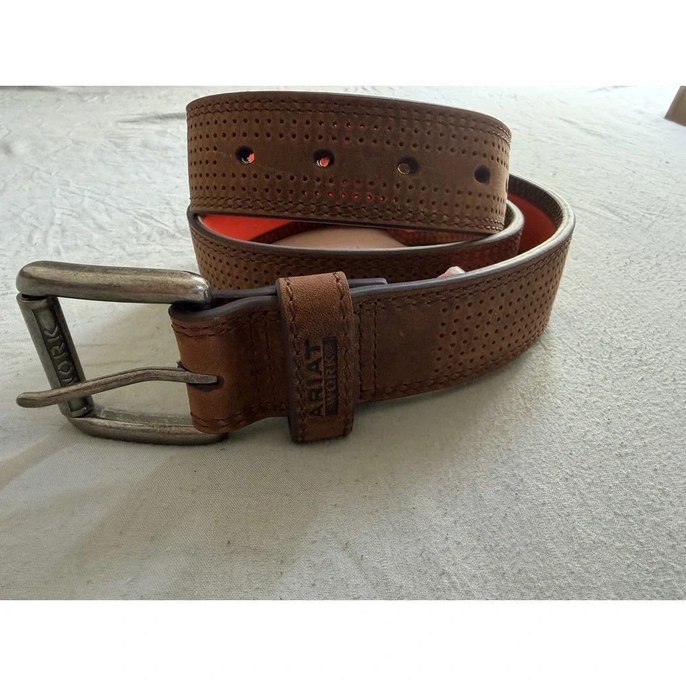 Ariat Work Leather Belt Brown Perforated Size 36 Western Casual New With Tags